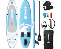 BEROCA SUP Board - met Zitje - Opblaasbaar Paddle Board - Complete Set - 320x81cm - Max. 160 kg- Blauw Wit