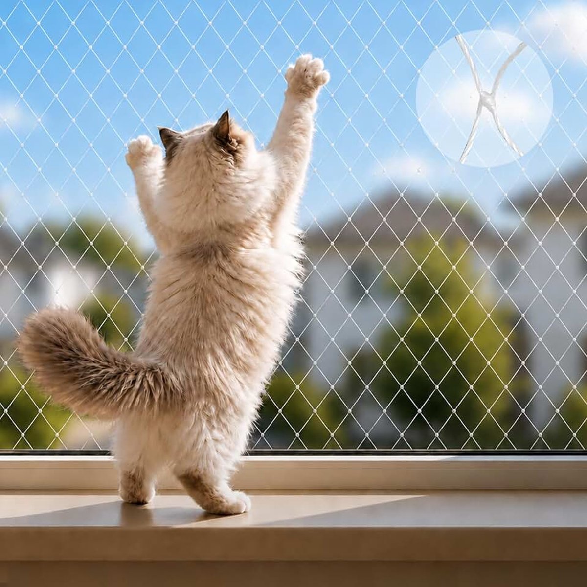 3 x 5 m kattennet voor balkon, wit, zeer transparant kattenbeschermingsnet