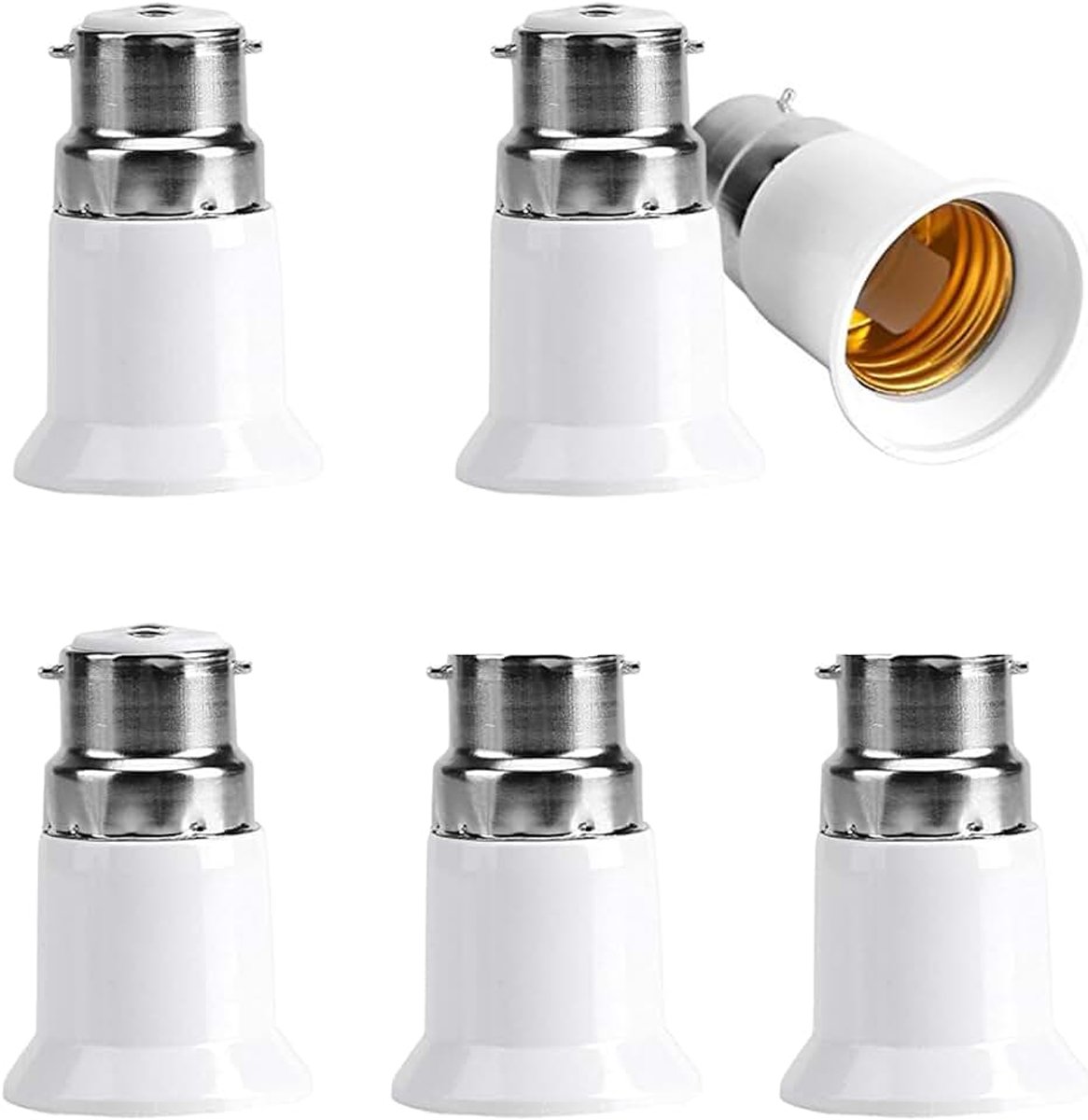 6 stuks B22 naar E27 sokkeladapter, B22 naar E27 lampensokkeladapter, bajonet lampfitting converter, voor LED-lampen, gloeilampen, energiebesparende lampen