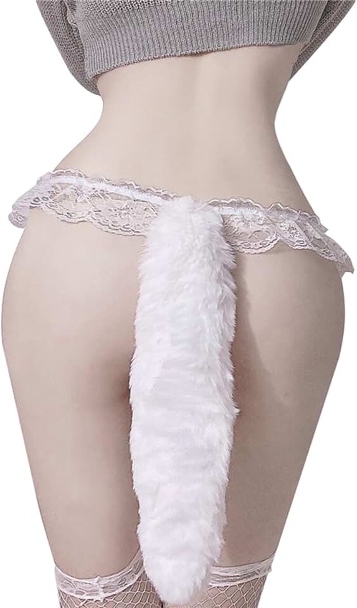Sexy Slipje Kant Farbic Afneembare Vossen Staart Thong Vrouwen Thong Sexy