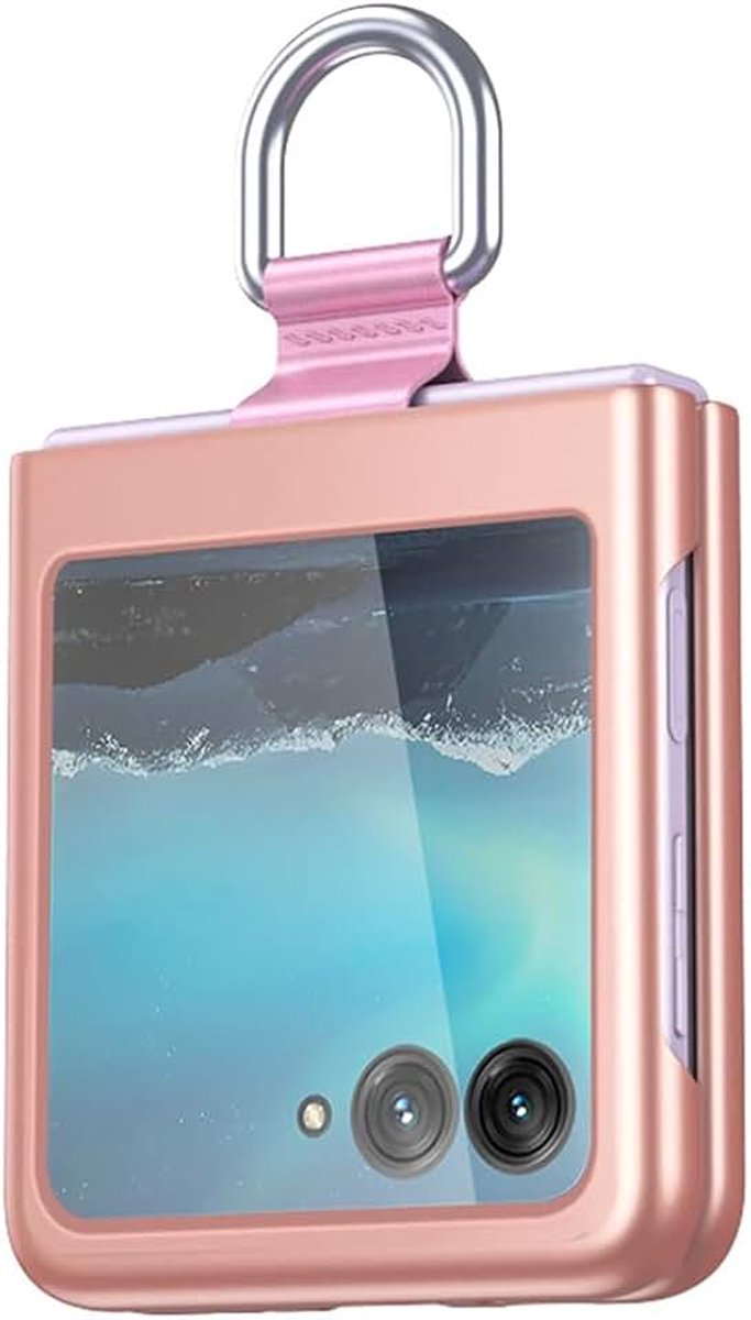 Hoesje voor Motorola Razr 50 Ultra, ultradunne premium PC matte afwerking anti-kras hoes, zijdeachtig gevoel telefoonhoesje met lint en 360 graden ring - goud
