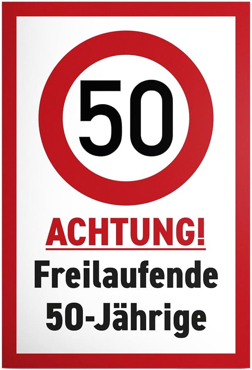 Vrijlopende 50-jarige - 30 x 20 cm bord - 50e verjaardag 50 jaar verjaardagscadeau 50s vrouwen geschenk vriendin - feestdecoratie verjaardagskaart verjaardagsdecoratie cadeau-idee
