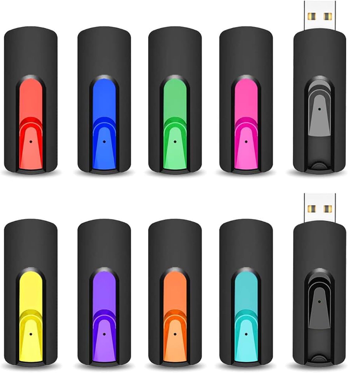 16 GB USB-stick, 10 stuks, 16 GB, USB 2.0 geheugenstick, multipack pendrive, voor pc, laptop, printer, LG TV, auto, DJ (10 gemengde kleuren)