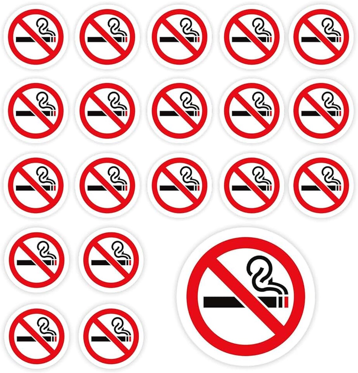 20 Stuks Roken Verboden Stickers 7,5 cm Rond Rookverbod Stickers Niet-roken Sticker Zelfklevend No Smoking Bord met UV-bescherming voor binnen- en buitenruimtes