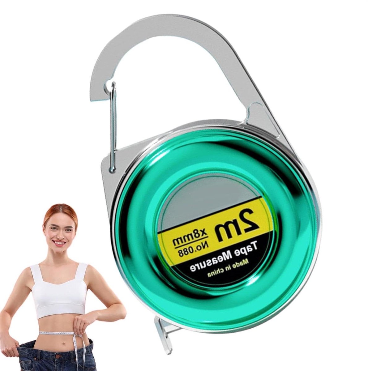 Lichaamsmeetlint - Meetlint Kleding Taillemeter - Nauwkeurig Meten - Intrekbaar 200cm - 6.5 x 4.2 cm - Groen