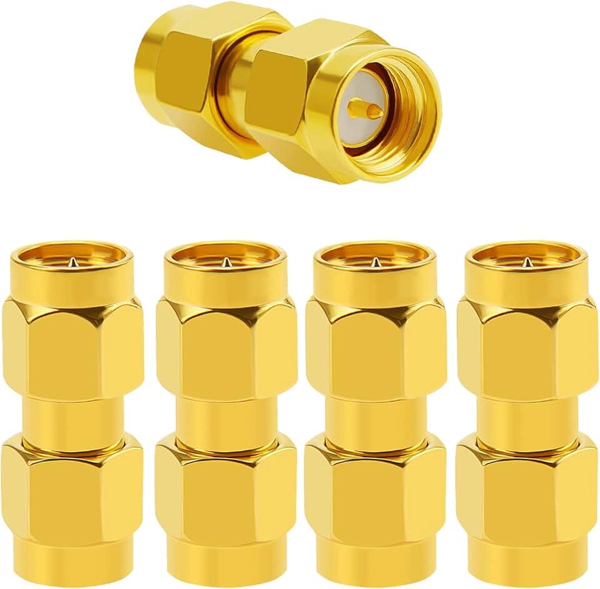 5 Stuks SMA Male naar SMA Male Connector, KUOQIY RF Coaxiale Adapter Connector, voor Antenne, Radio, WiFi, HT (Verguld)