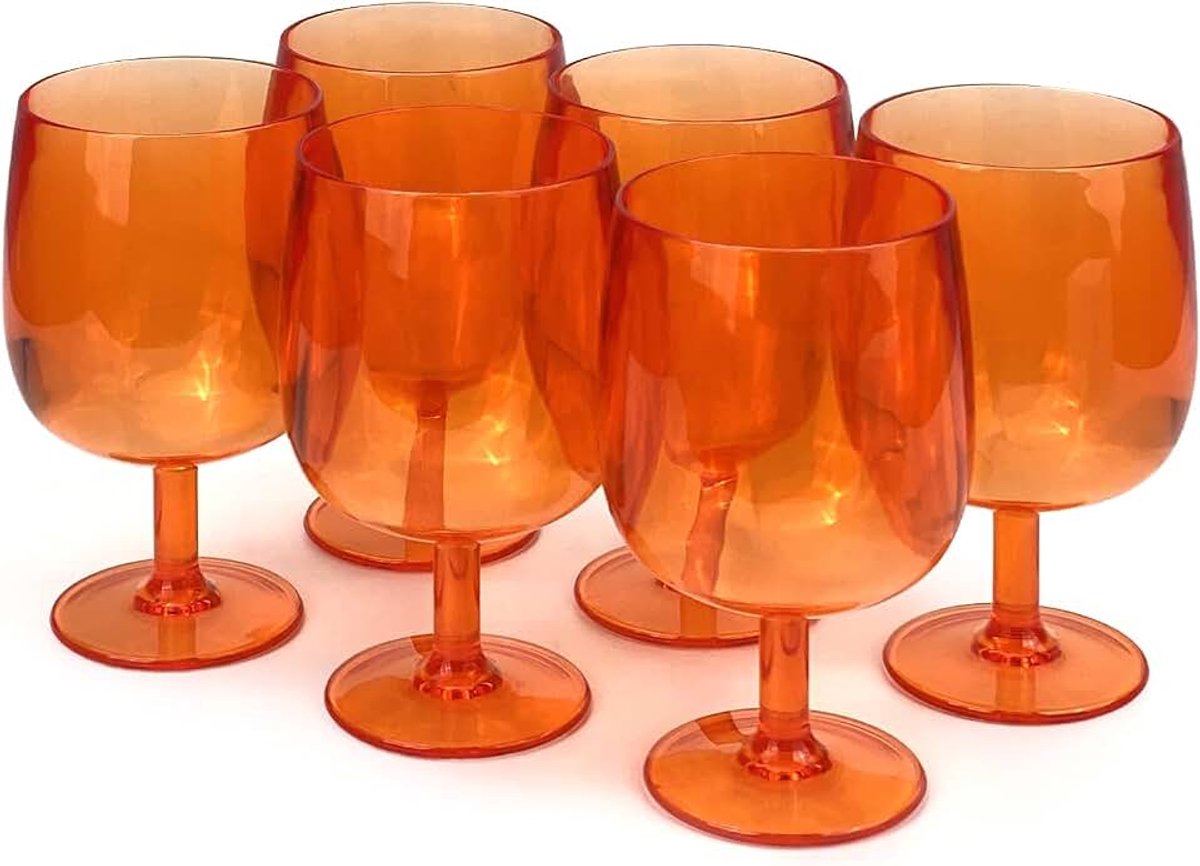 Set van 6 Onbreekbare Acryl Plastic Wijn- en Waterbekers Stapelbare Kelken, 355 ml. (Oranje, 355 ml)