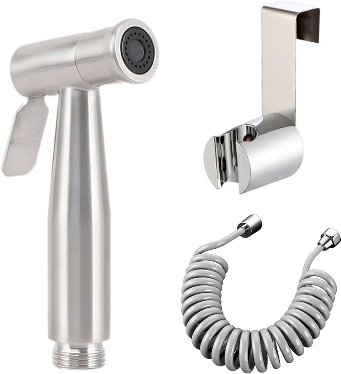 Bidet roestvrijstalen handdouche, moslim roestvrij stalen douche, babystoffen luiersproeiset met veerslang, wandhouder