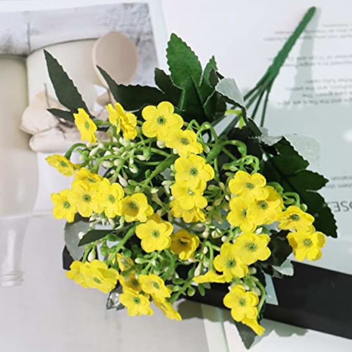 Kunstbloemen Kunstbloemen Rozenknoppen Veel Gypsophila Nep Kunstmatige Plant Bloem Boeket Voor Bruiloft Home Festation DIY Decoratie Nepbloemen (Kleur: JY049-geel)