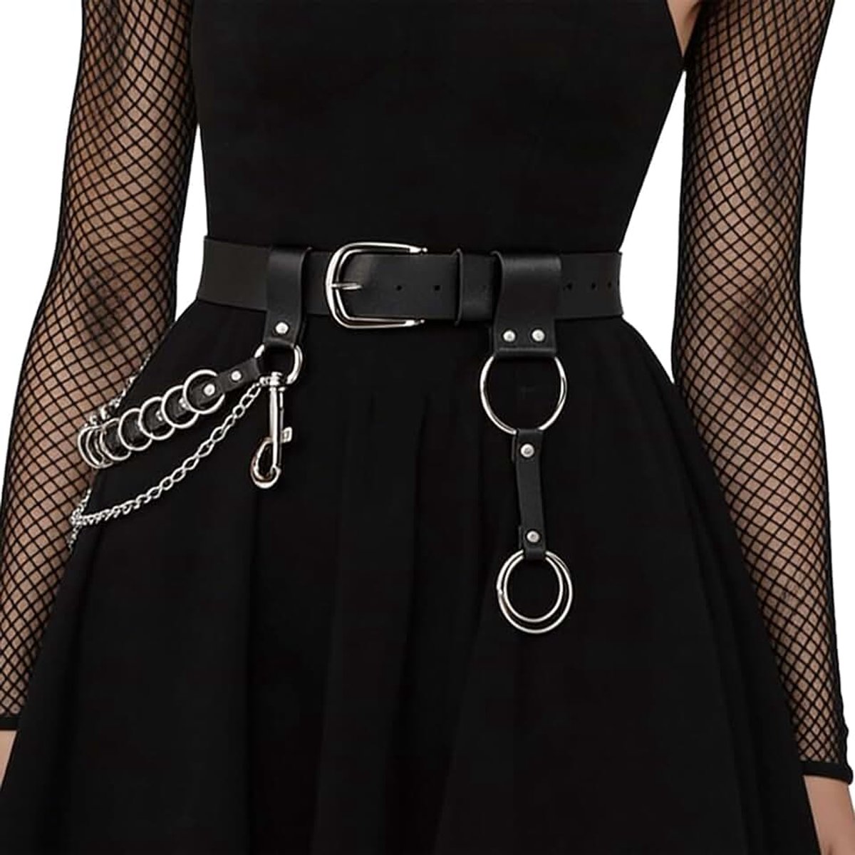 Damesriem damesriem voor jeans gothic kettingriem zwart met ketting voor dames, punkfans, cosplaygebruikers voor club, festival, podium, fotoshoot, concert