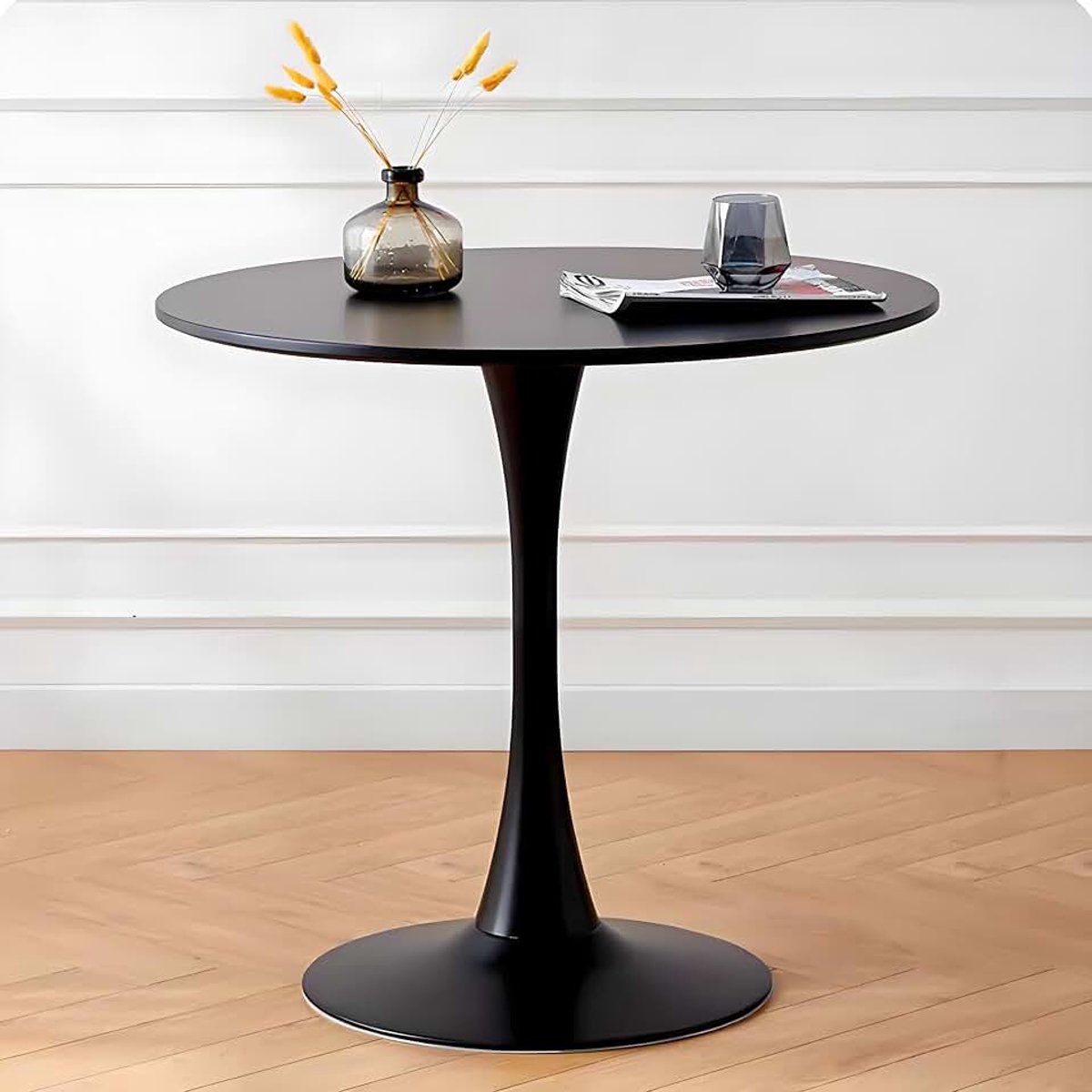 Eettafel, 70 cm, rond, modern, voor eetkamer en woonkamer, balkon, café (het kantoor is een compleet paneel) (zwart, 70 x 70 x 75 cm)