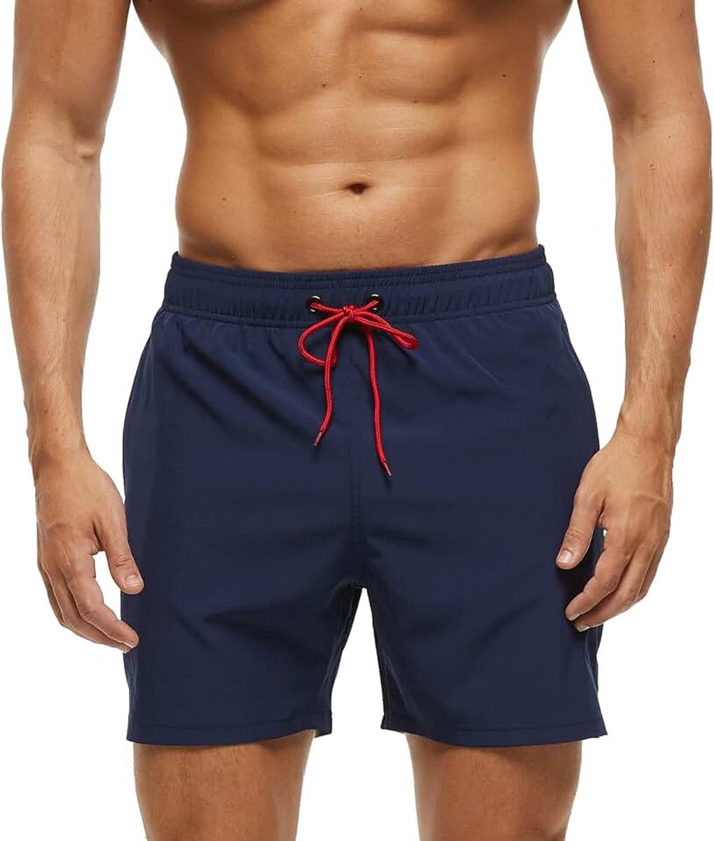 Shorts voor heren met zakken met ritssluiting, elastische shorts voor heren, sneldrogend, waterdicht, met trekkoord en binnenbroek van mesh