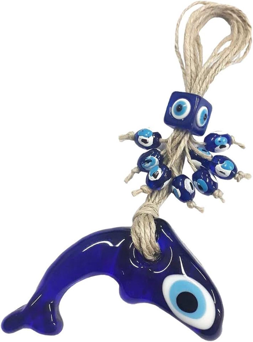 Boncuk Boncugu dolfijn Turks blauw Evil Eye glas wandbehang 18 cm ornament amulet decoratie huis decoratie bescherming zegen geschenk