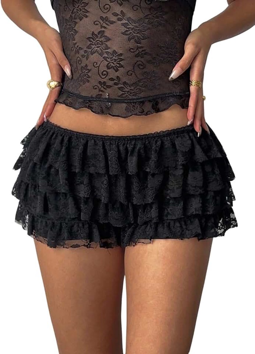 Broekrok voor dames, korte minirok met kant, zomerrok, mini-shorts, kanten rok, hot pants, festival outfit