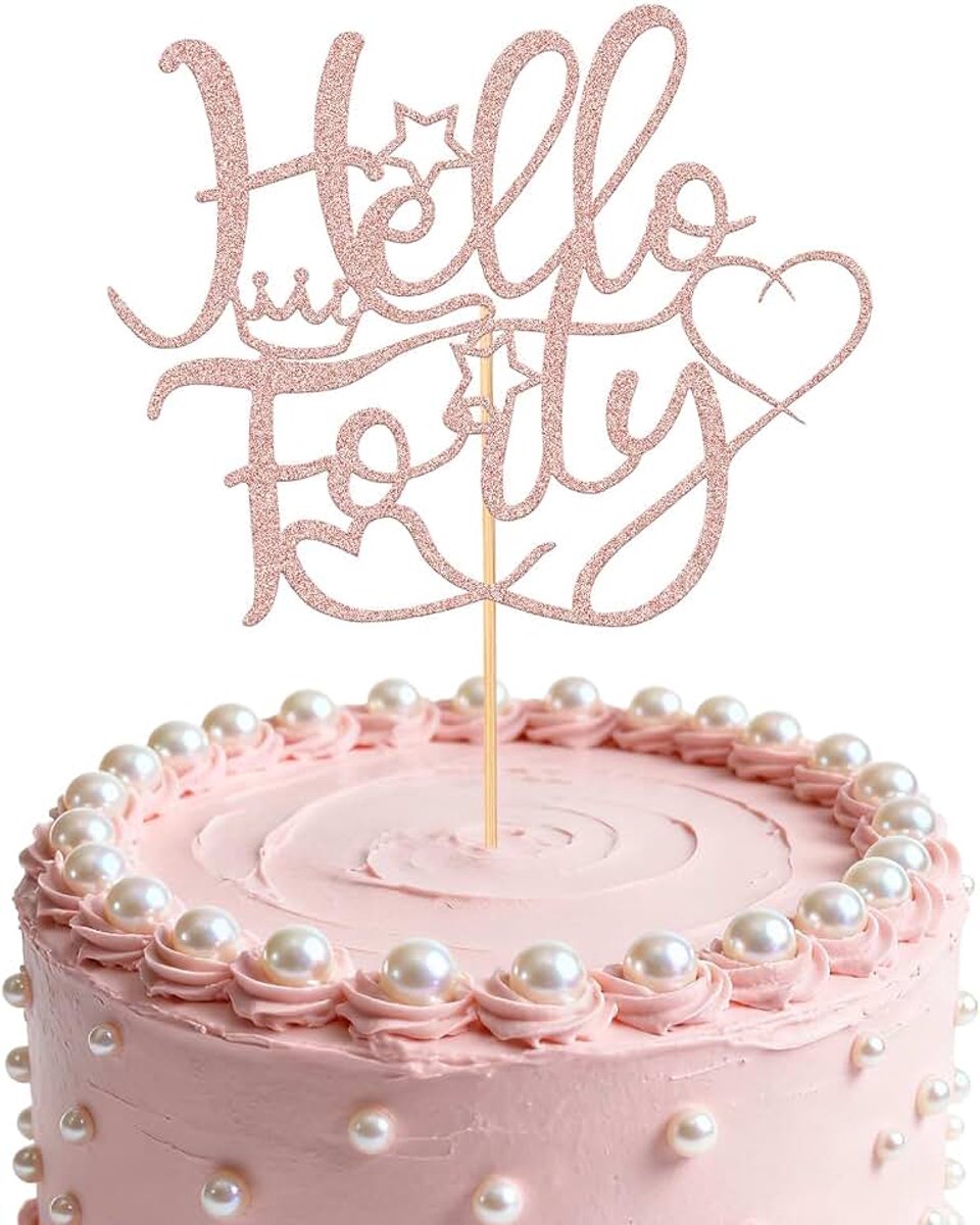 Hello Forty Taarttopper, Gefeliciteerd met Je 40e Verjaardag Taarttopper Verjaardagsfeestjes Decoratiebenodigdheden voor Vrouwen 40th Party Tafeldecoraties en Foto-Accessoires