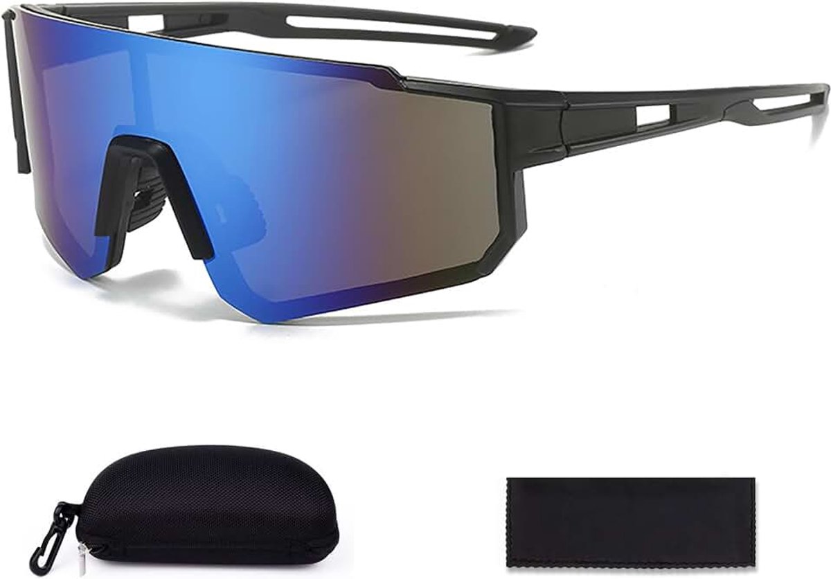Fietszonnebril, skibril, UV400-bescherming, winddichte fietsbril, buitensportbril voor heren en dames, met etui en brillendoek voor fiets, motorfiets, wandelen, skiën