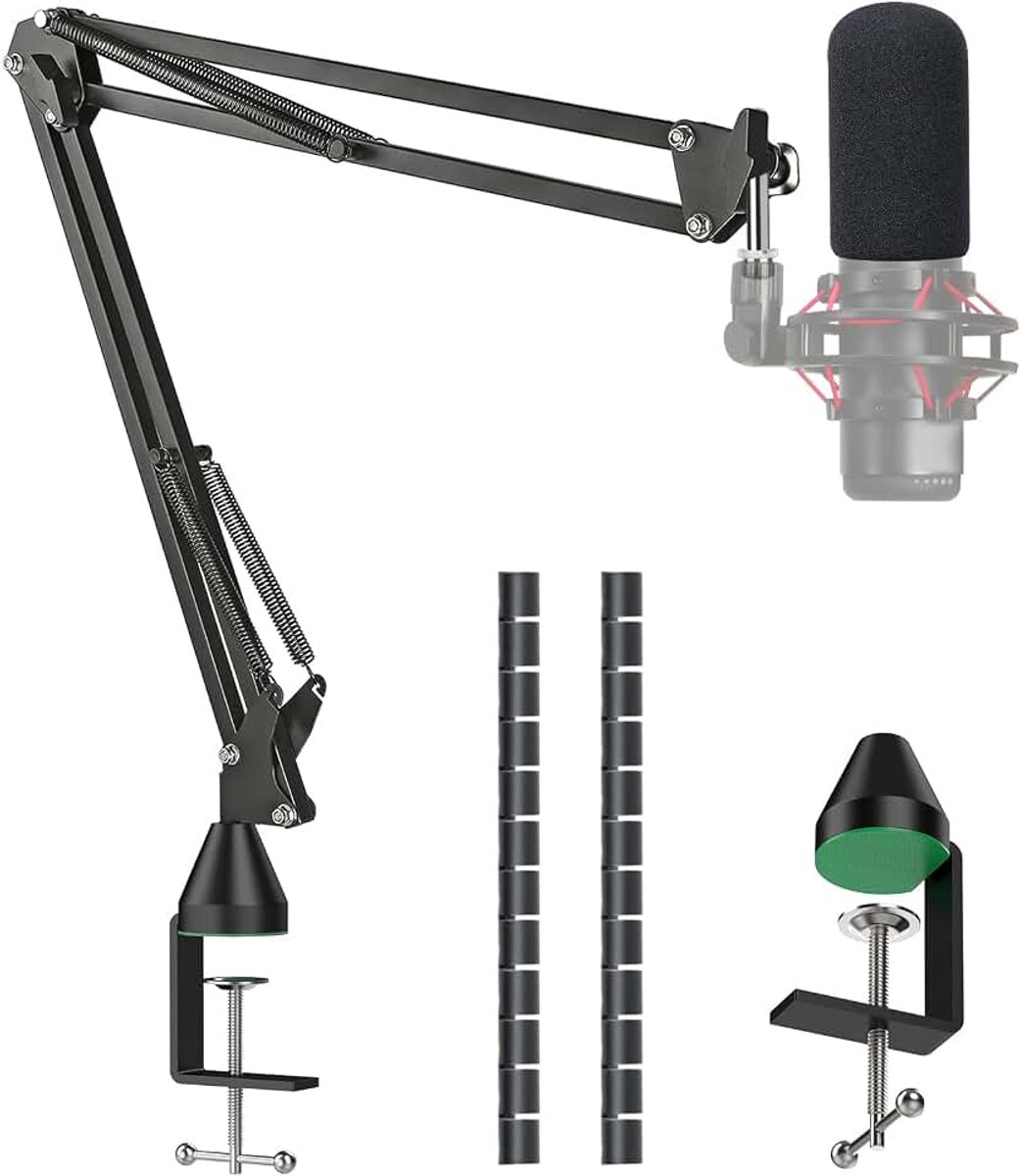 QuadCast Microfoon Boom Arm Stand met Microfoon Foam Cover - Professionele Studio Schaar Mic Stand Compatibel met HyperX QuadCast Microfoon met Voorruit