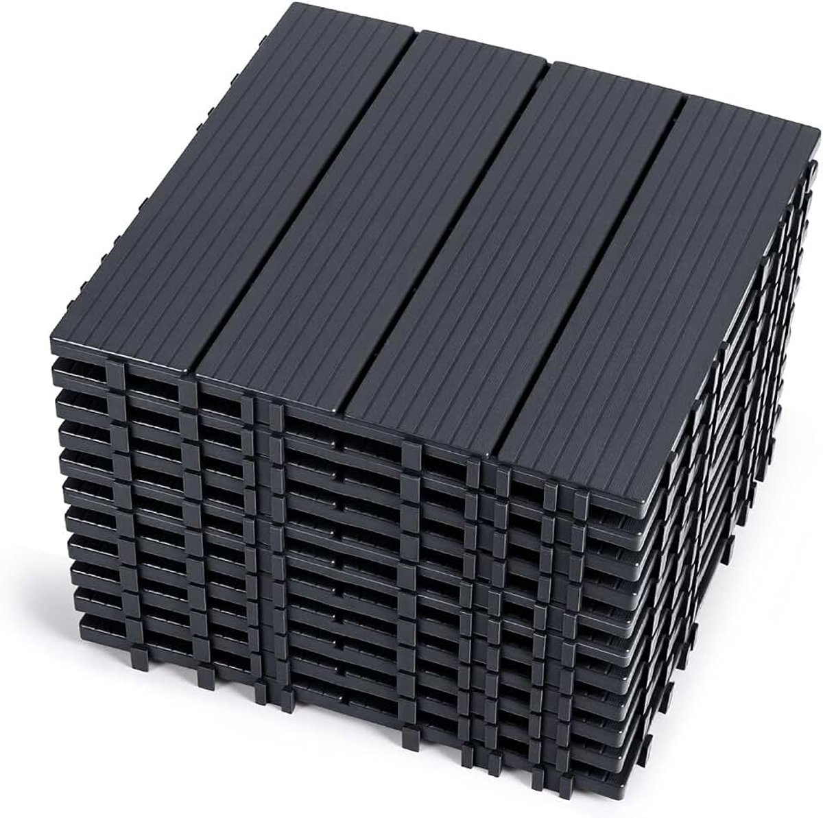 30 x 30 cm terrastegels, 11 stuks, 1 m², terrasplaten buiten, balkontegels, kliksysteem, weerbestendig, vloerbedekking, tegels, hout, voor terras en balkon, antraciet