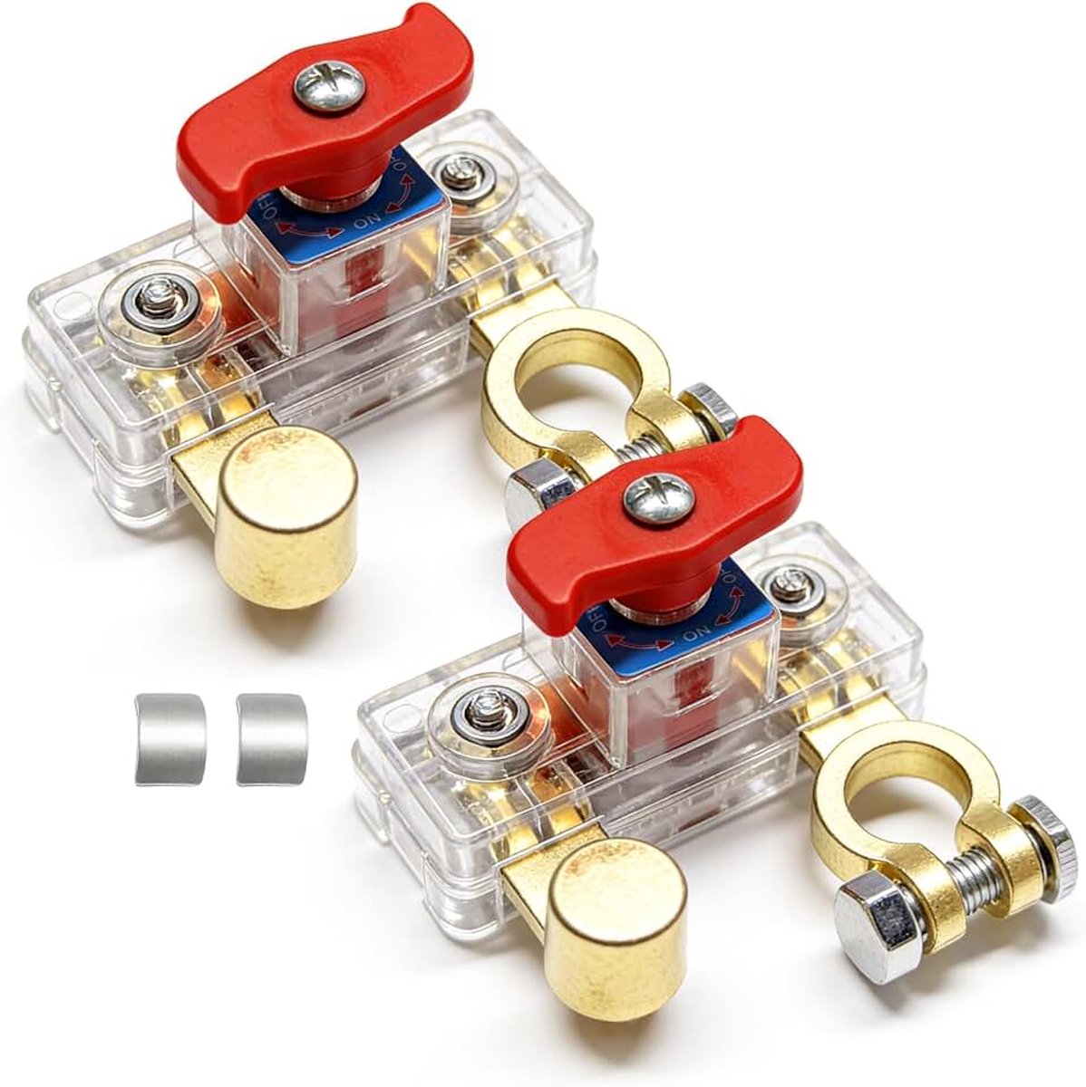 2 stuks auto-accu-hoofdschakelaar 12V-48V, veiligheidsschakelaar van zuiver koper, verstelbaar, batterijschakelaar, hoofdschakelaar voor auto, motorfiets, boot, caravan