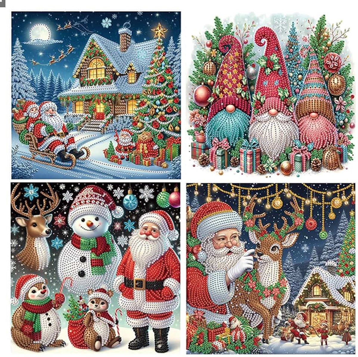 4 stuks 5D DIY diamantschilderset Kerstmis 30 x 30 cm DIY speciaal gevormd partial drill diamond painting strass borduurwerk kruissteek kunst handwerk diamant Kerstmis Kerstman