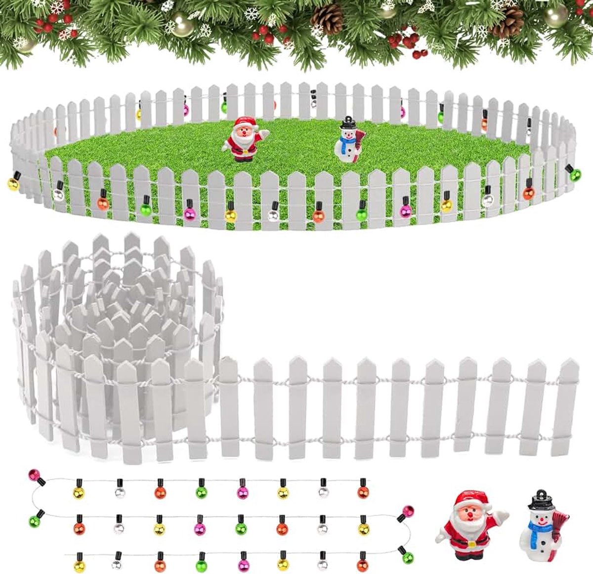 90 x 5 cm, miniatuur omheining, tuinhek, hout, met decoratie Fairy Lights lichtketting, Fairy Garden houten omheining, mini houten omheining, decoratie voor miniatuur fee