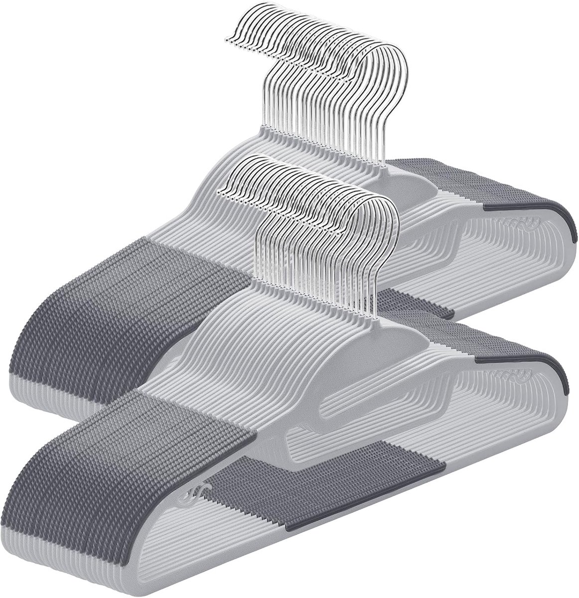 50 stuks plastic kleerhangers, zware broekhangers, ruimtebesparende kledinghangers met S-vormige opening, antislip, 360º draaibare haak, 36,3 inch L x 0,2 inch B x 8,9 "H, grijs, UAPY0450G