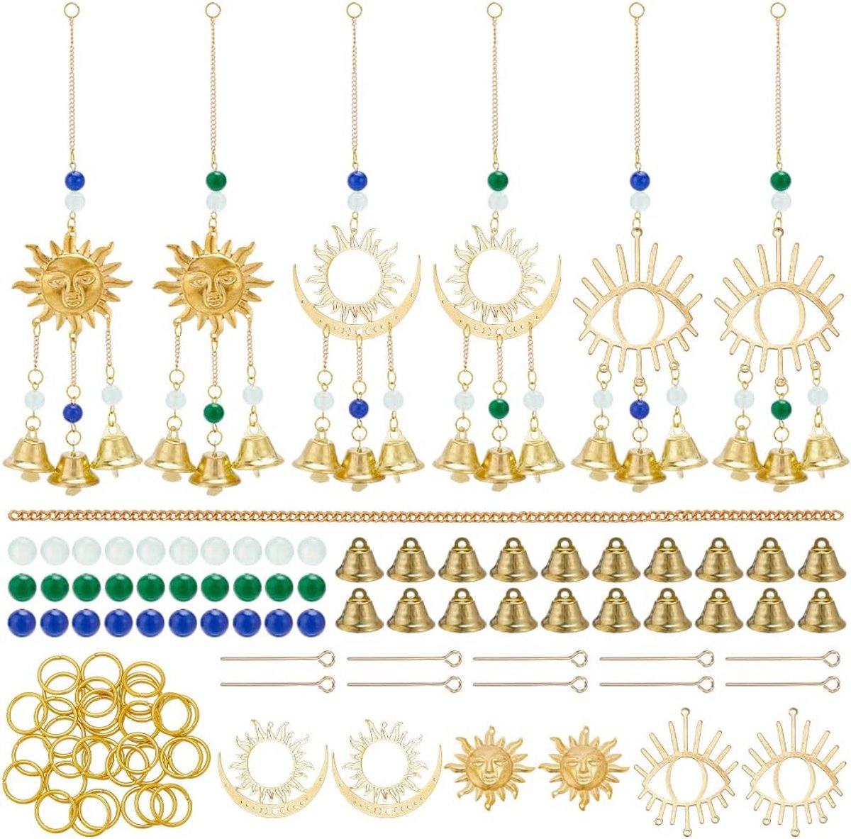 Set van 6 heksen windgong set voor deurklink zonnenthema heksenbel heksendecoratie positief ophangen Wicca windgongen heksenbenodigdheden heksenbescherming klokken