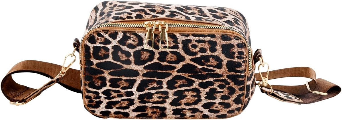 schoudertas - kleine crossbody tas met luipaardpatroon voor dames - perfecte make-up tas en dagelijkse metgezel