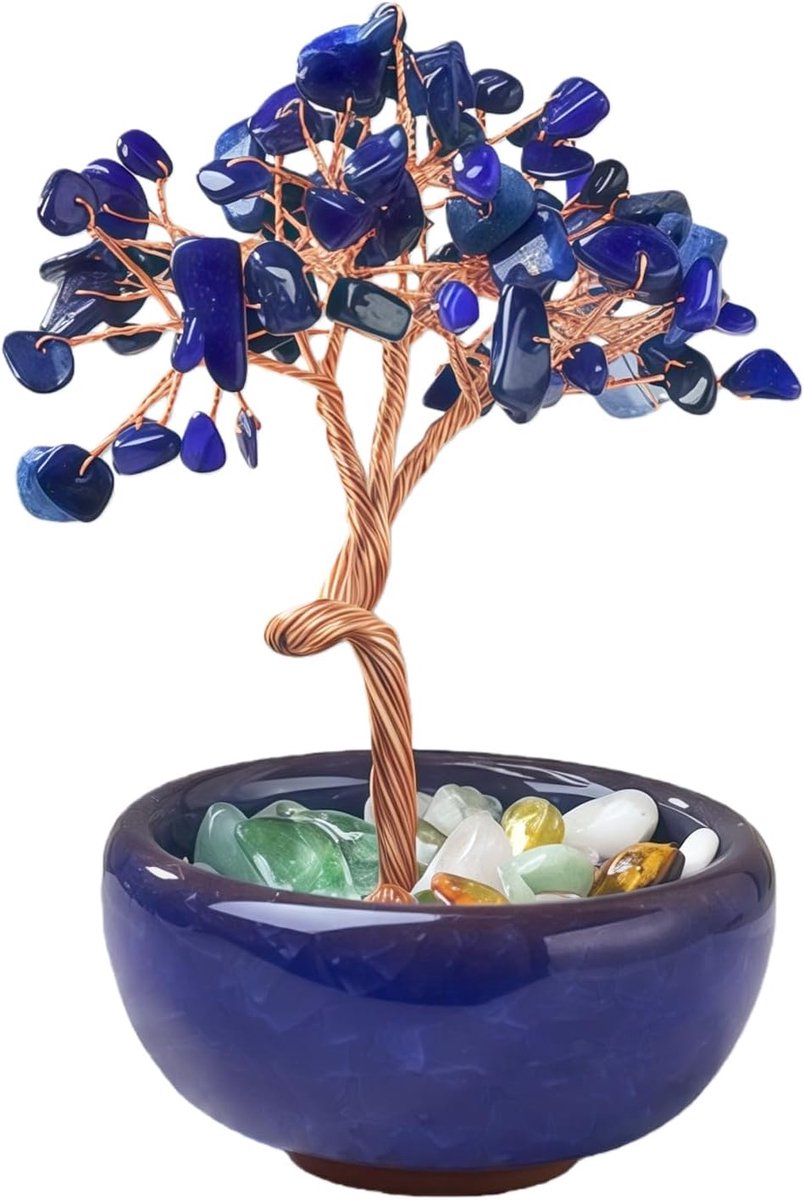 Levensboom van Lapis Lazuli - Handgemaakte Decoratie van Rozenkwarts Natuursteen voor Huis of Kantoor, Elegant Cadeau voor Vrouwen
