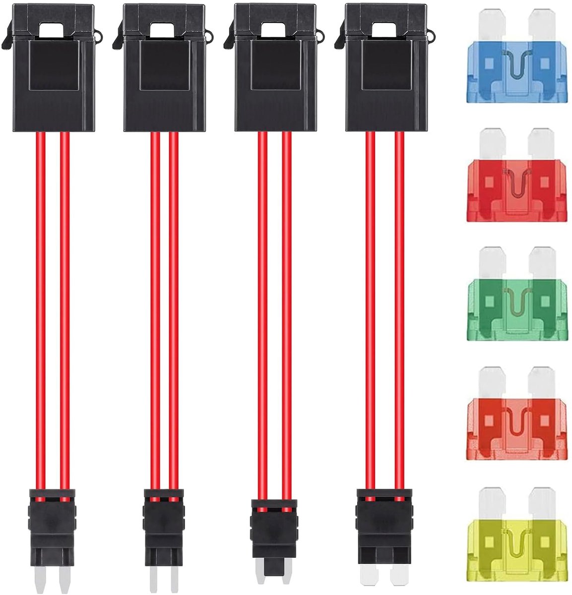 Autozekeringkast Zekeringhouderset 4 Waarden Mini Micro Micro2 Standaard Platte Zekeringhouder met Zekering Autozekeringen 10 15 20 30 40 A Platte Zekeringen voor Voertuigelektronica