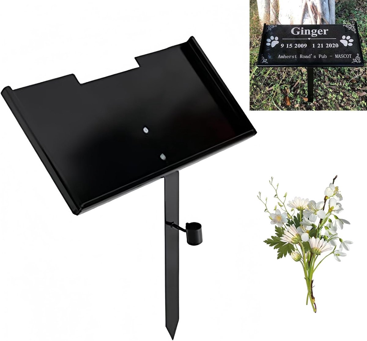 Grafsteenstandaard voor hond en kat, 30 x 15 cm, ijzer, grafsteen, dierengrafsteen, voor buiten, gedenksteen, standaard voor grafplaat, huisdier voor geliefden en huisdieren, grafsteen kat voor