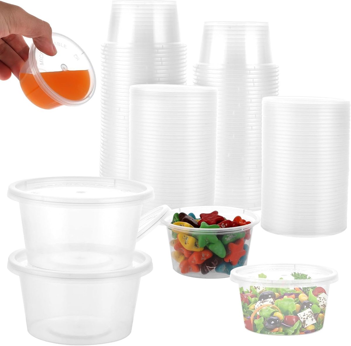 Opbergdozen met deksel, 100 ml, kleine plastic dozen met deksel, 100 ml, kunststof container met deksel, lekvrije sausbeker, magnetronbestendig, kleine blikjes met deksel, plastic