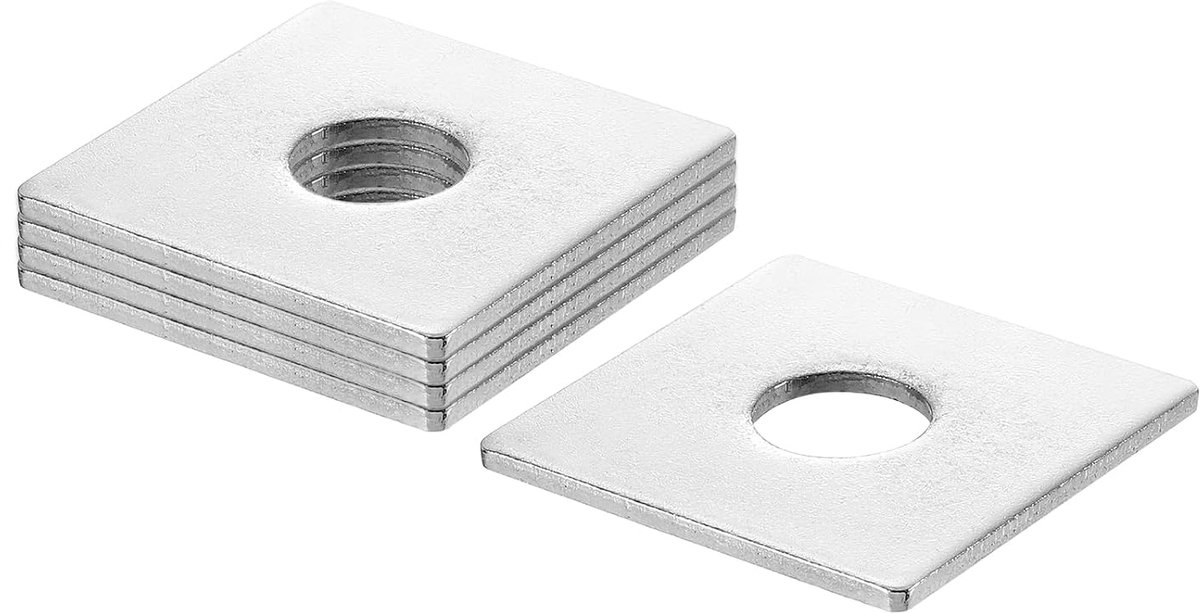 Vierkante sluitring M16 x 50 x 50 x 3 mm, 201 roestvrij stalen lagerplaat, platte afdichting, vierkante sluitringen met rond gat voor machinereparatie, buitenbouw