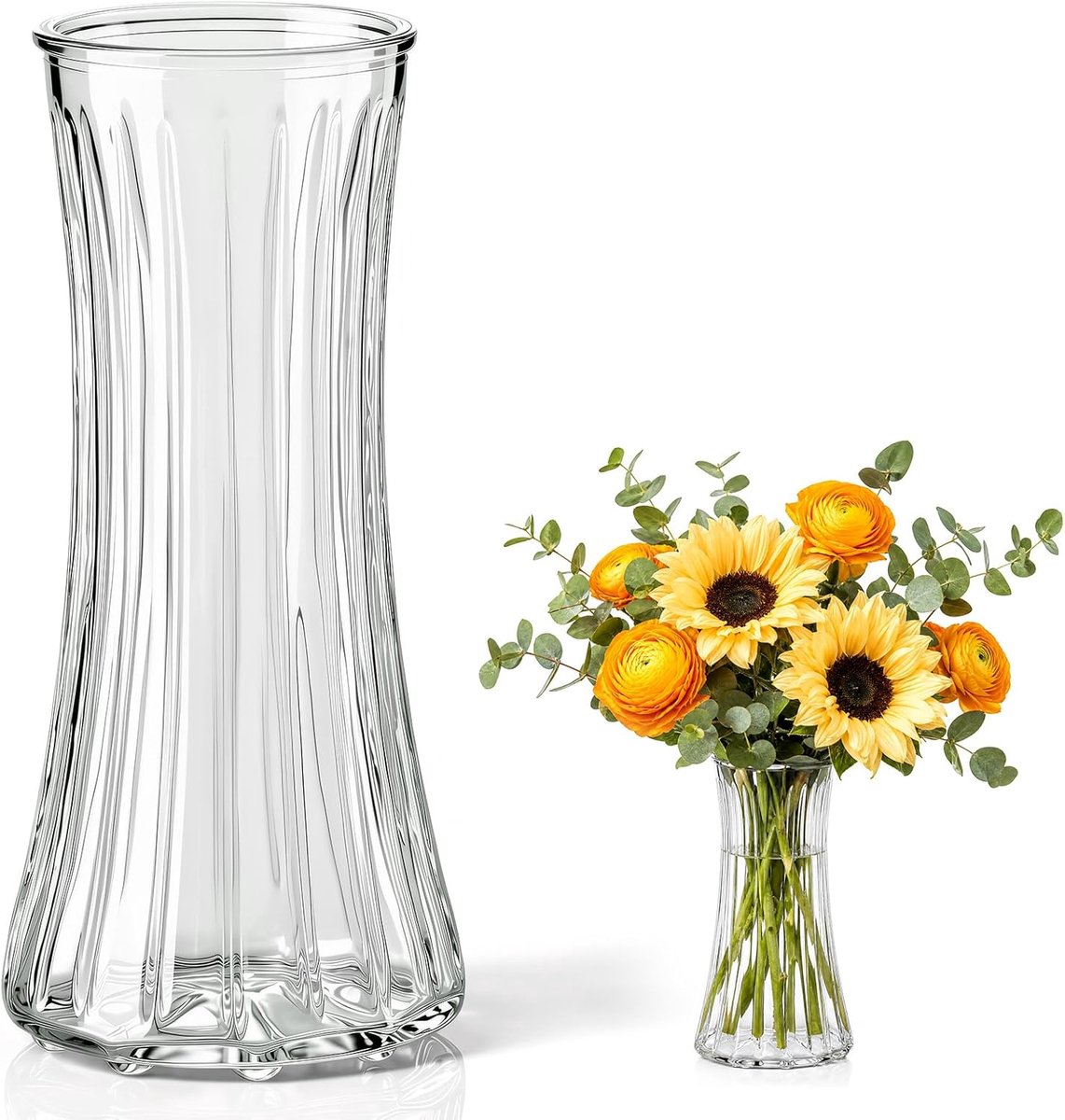 Glazen vaas 8 inch - geribbelde bloemenvaas - moderne minimalistische stijl - perfect voor bloemen - SnelShoppen