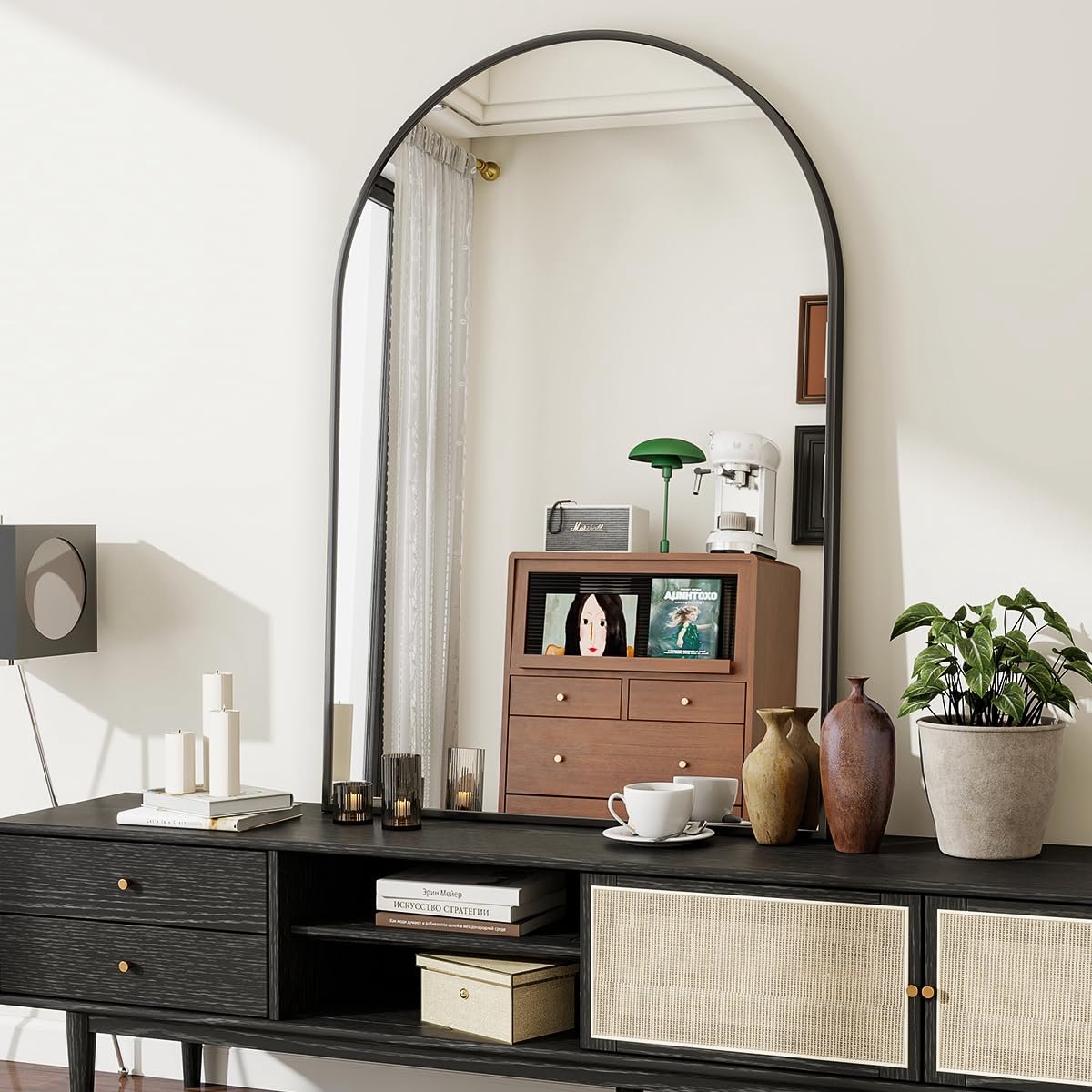 Boog wandspiegel 75 x 100 cm - onbreekbaar aluminiumlegering frame - te leunen of op te hangen - SnelShoppen