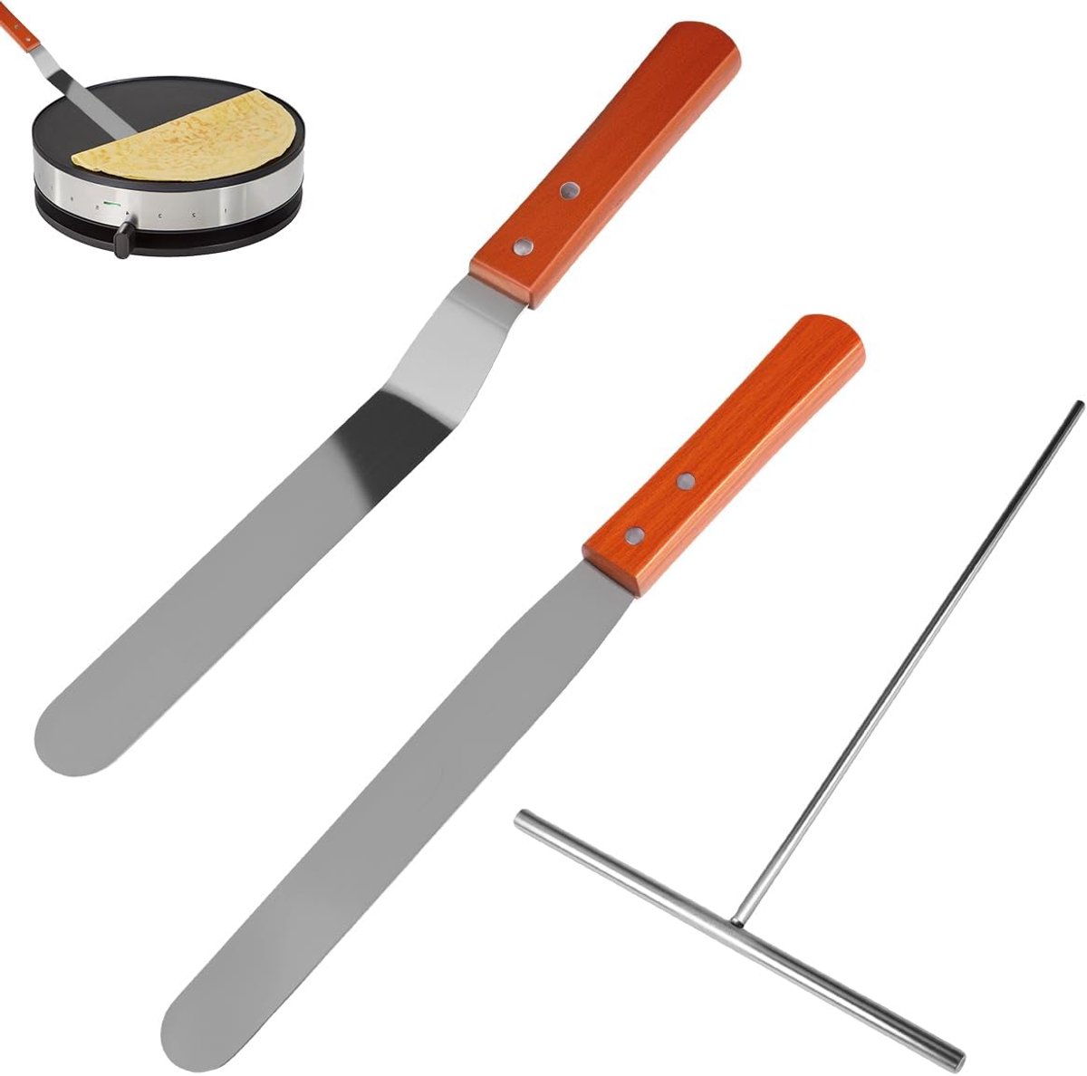 Spatels, gereedschap voor crêpes, deegverdeler | T-vormige pannenkoekverdeler, deegverdeler, roestvrij staal, hittebestendig, antiaanbaklaag en gemakkelijk te reinigen