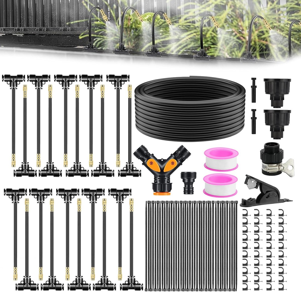 360° Curved Garden Automatisch irrigatiesysteem, 360° automatische irrigatieset met 20 verstelbare sproeiers, automatische irrigatie druppelirrigatiesysteem voor tuin, kas, gazon