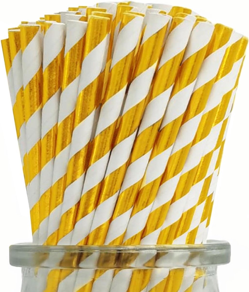 Rietjes, Folie Goud en Wit, Wegwerprietjes van Papier voor Cocktails, Cake Popsticks, Verjaardagen, Bruiloften en Kerstfeesten