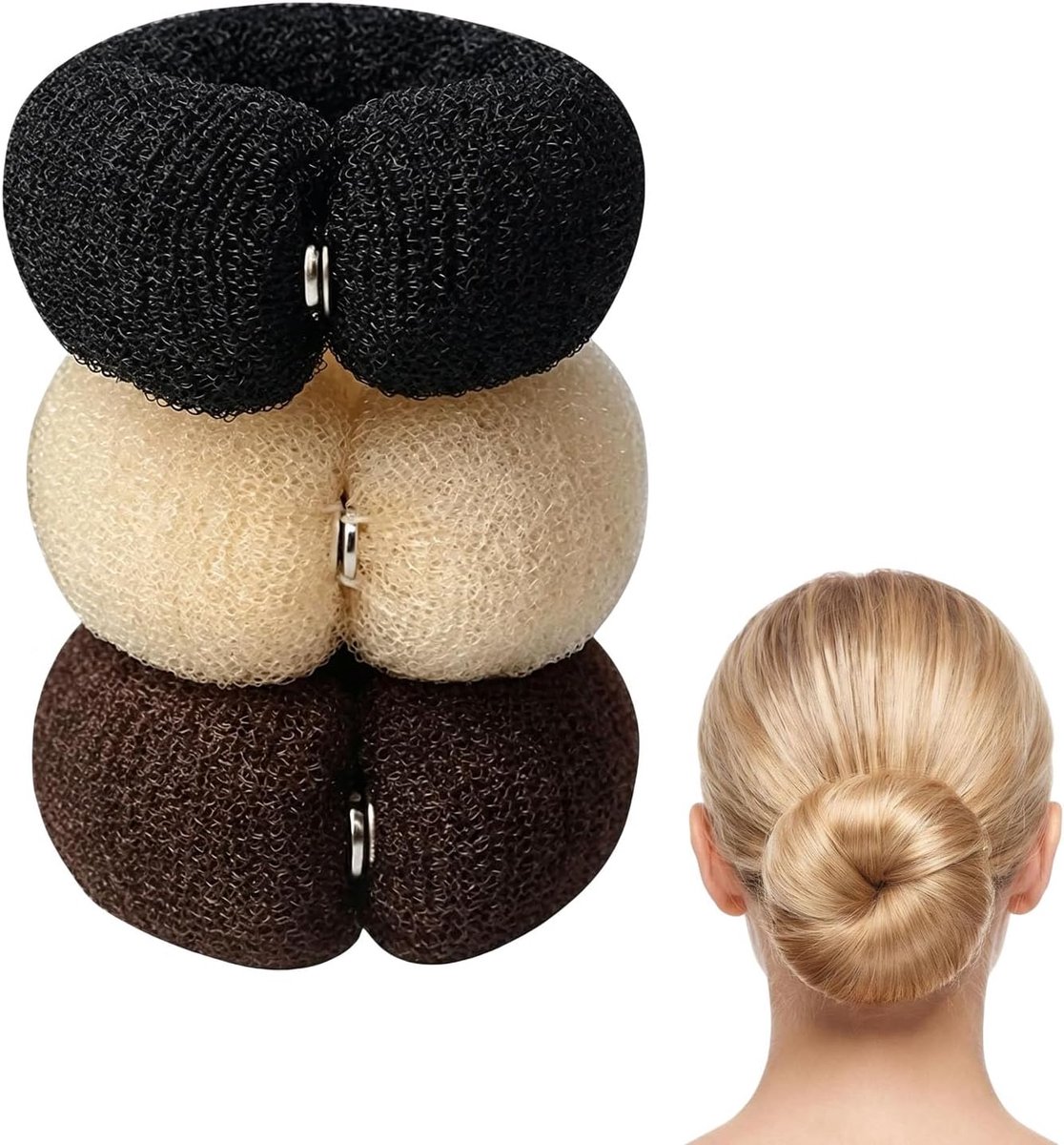 3 stuks 20 cm donut haar bun maker ring stijl bun maker DIY haar schuim ring shaper snap roll bun tool voor vrouwen (3 kleuren)