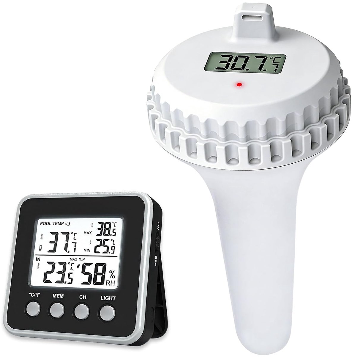 Drijvend Pool Thermometer draadloos, digitaal zwembadthermometer, drijvend thermometer, waterthermometer met buitensensor en LCD-temperatuur voor zwembad, whirlpools, spa, vijver