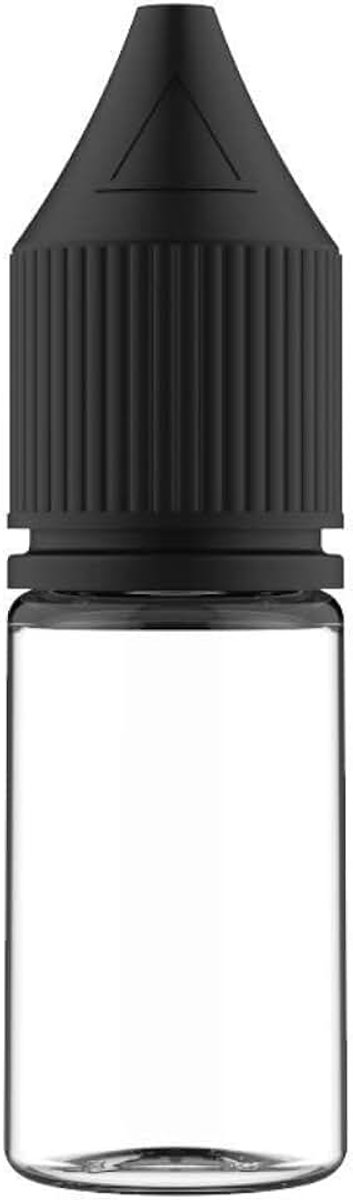 Gorilla Signature PET-plastic flessen, 10 ml, eenhoornflessen in 10 ml, voor vloeistoffen, oliën en andere vloeistoffen (transparante fles/zwarte deksel), 100 stuks