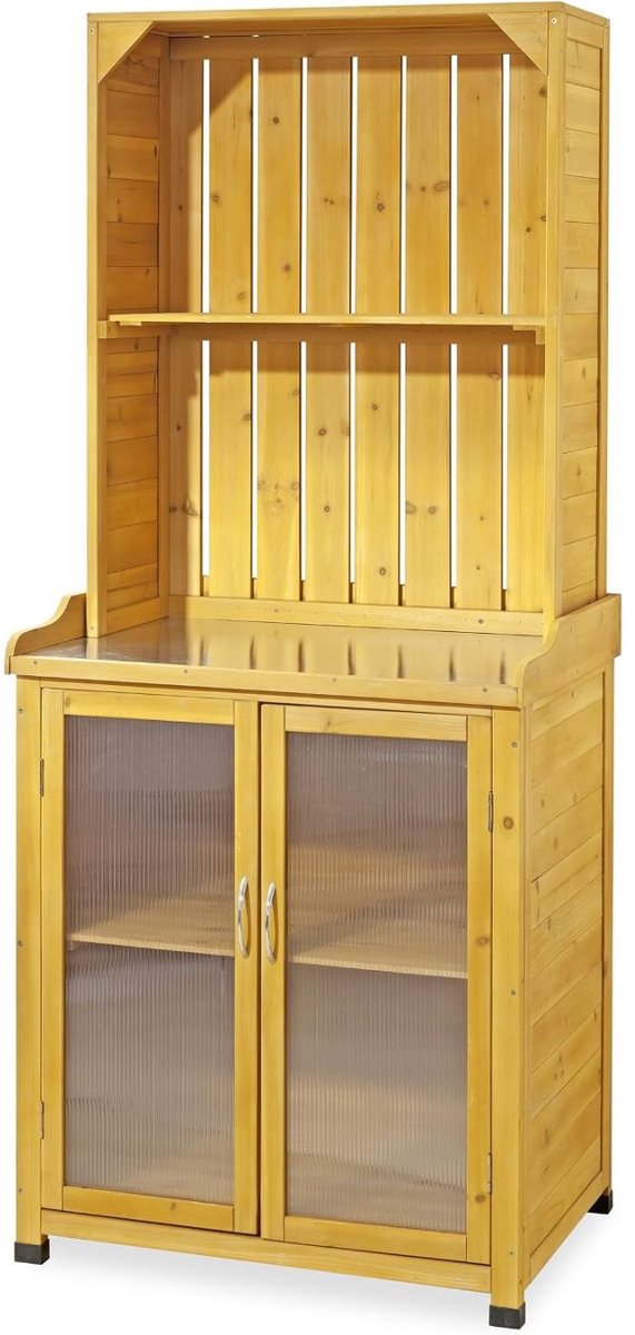 VALI® Kunststof Tuinkast - Houtlook - Tuinkast met Legplank - Bruin - 75cm x 52cm x 180cm