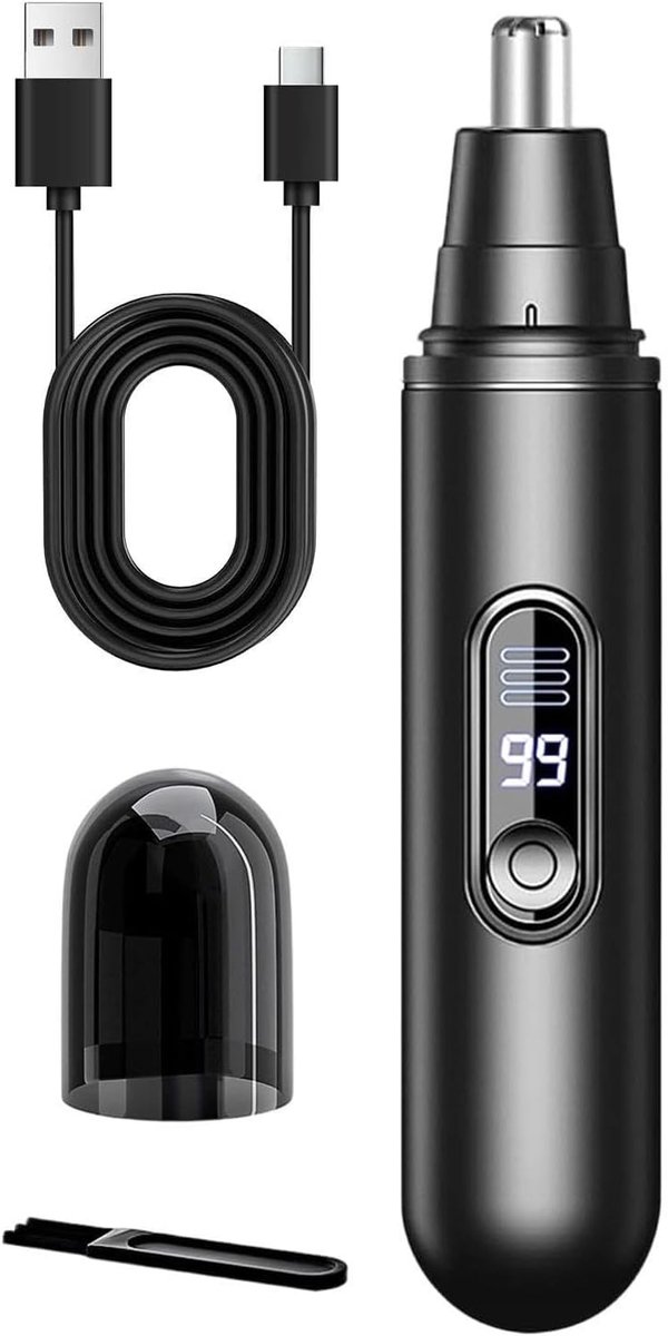 Elektrische neustrimmer - Neushaartrimmers - Professionele elektrische neus - USB Oplaadbaar - Met Led-Scherm - Waterdicht ontwerp - Afspoelbaar - Uniseks - Geschikt voor neus- en oorhaar - Zwart