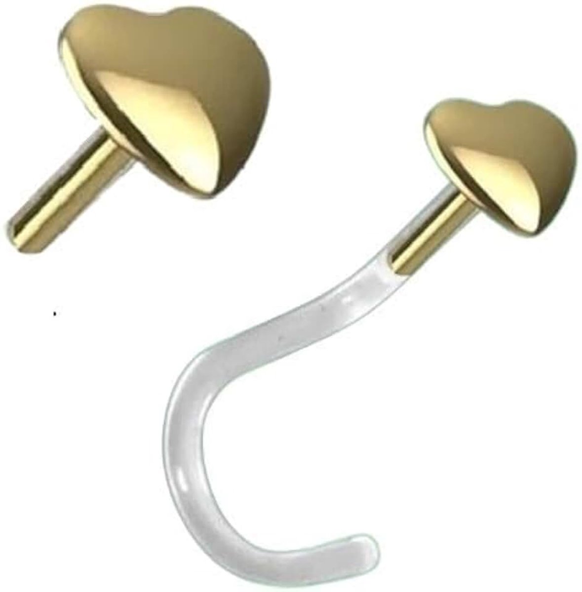 Hart-neussteker I Piercing Steker I Plug In I 1,2 x 6 mm I Echt Goud 585 Geel Goud + Bioplast I 46024-6 I