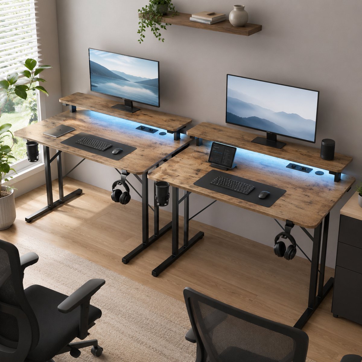 Five Stars® Game Bureau - 100x50x75 cm - Game Bureau met LED Verlichting - Rustieke Houtlook - Gaming Desk - Computertafel - RGB LED Verlichting thumbnail 6