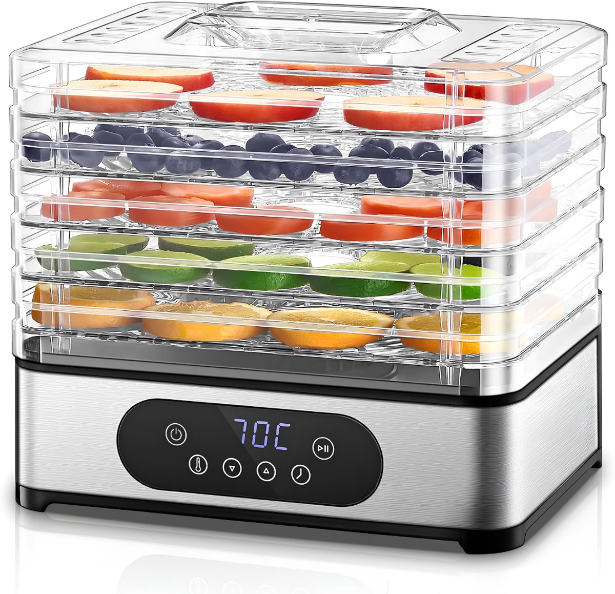 JCP® Voedseldroger - Droogoven - Dehydrator - Zwart/Zilver - 29cm x 21cm x 21cm