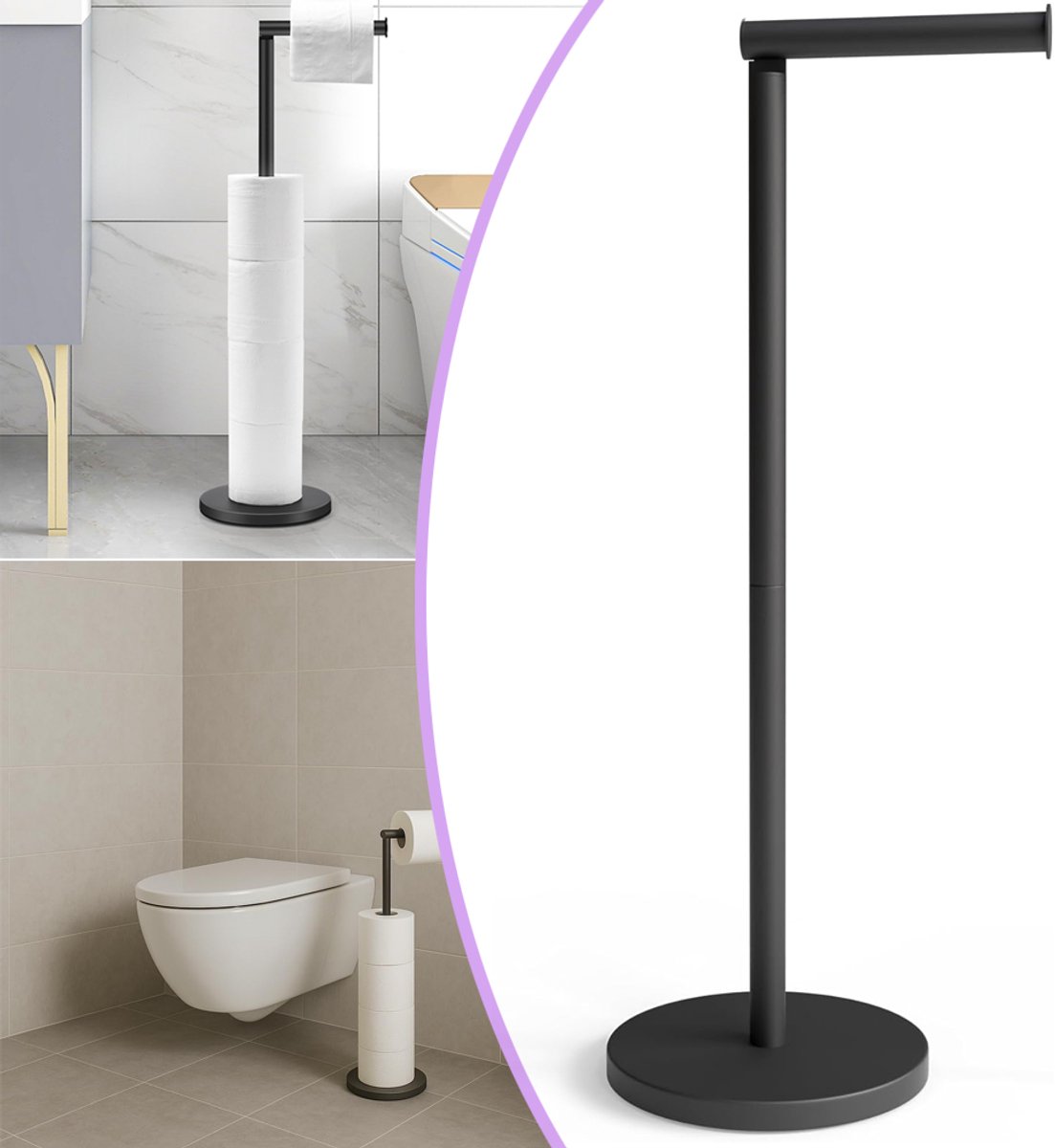 Vrijstaande Toiletrolhouder - Roestvrijstalen Toiletpapierhouder - Toiletrolhouder Zonder Boren - Opslagruimte Voor Maximaal 5 Toiletrollen