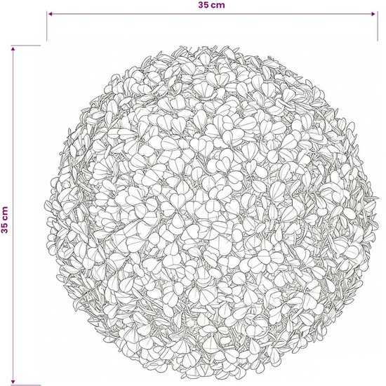 35 cm grote buxusbol van kunstplanten. De bol is gevuld met vele kleine, groene blaadjes.