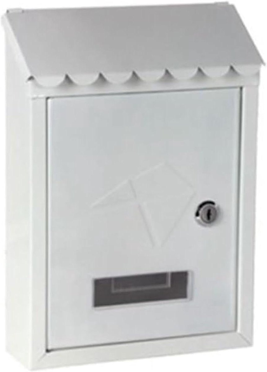 Brievenbus met slot - Postbak buiten - Veilige post ontvangen - Decoratief regendak - 21 x 30 cm - Wit
