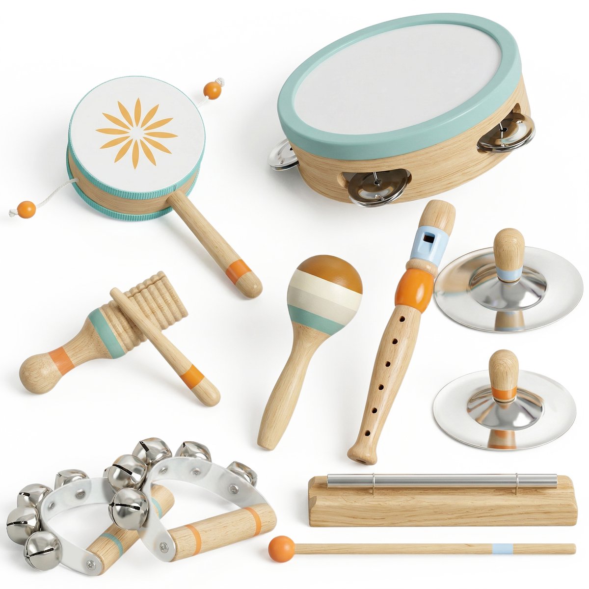 AIYAPLAY Kinderpercussie-instrumentenset - Eikenhout - 15 x 15 x 4,8 cm - Meerkleurig
